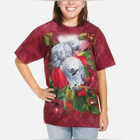 The Mountain Parrot 🦜 T-shirt Red dyed Unisex Medium Graphic Bird print - Picture 1 of 6